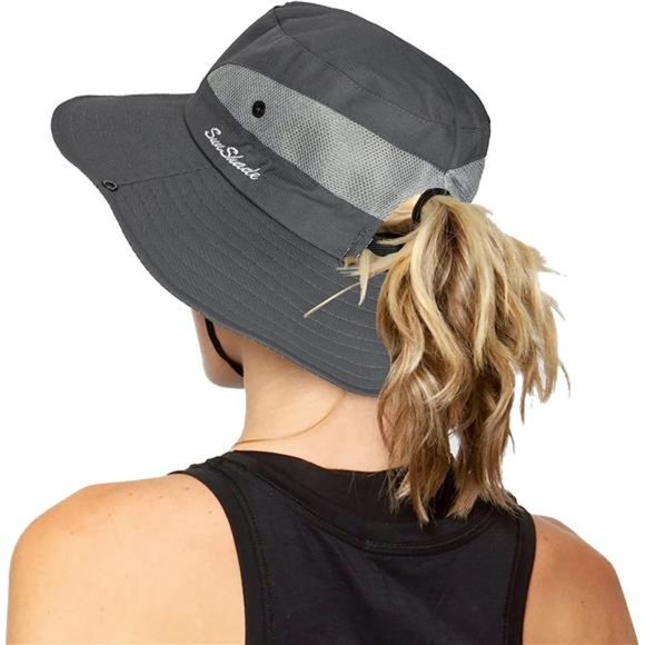 Women's Outdoor UV Protection Sun Hats Mesh Beach Fishing Hat Ponytail Hole - Picture 1 of 7